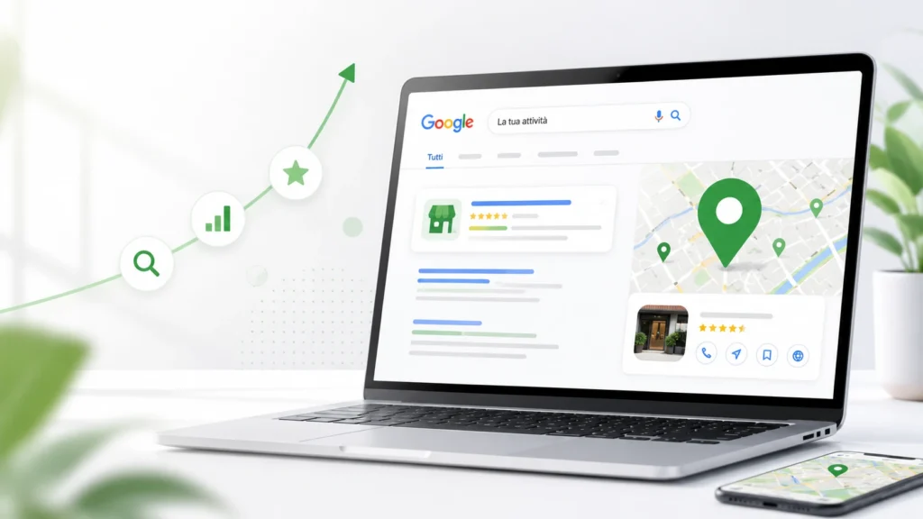 l'immagine mostra un laptop e un mobile che visualizzano una serp