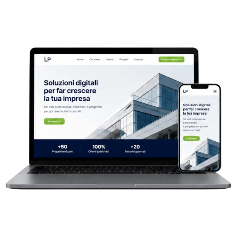 Sito web aziendale visualizzato su computer e smartphone